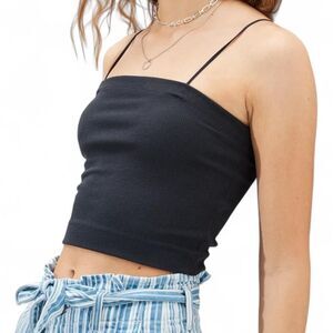 American Eagle charcoal ribbed bungee strap cropped tank top. Size L.